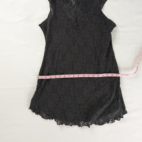VTG Black Floral Lace Sheer V Neck Mini Slip Dress - Picture 7 of 10